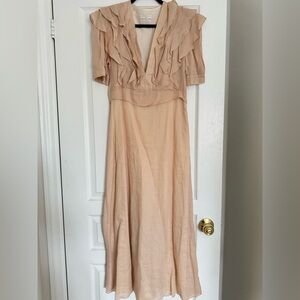 Sandro Peach Ruffle V-Neck Dress